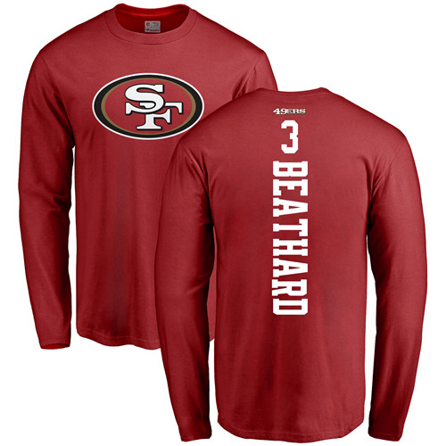 Men San Francisco 49ers Red C. J. Beathard Backer #3 Long Sleeve NFL T Shirt->nfl t-shirts->Sports Accessory